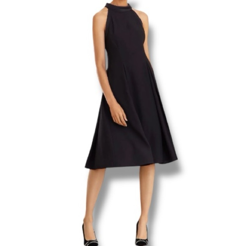 Brooks Brothers Satin Trim Fit Flare Black Dress LBD Size 6 NWT